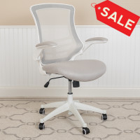 Flash Furniture BL-X-5M-WH-GY-GG Mid-Back Light Gray Mesh Swivel Ergonomic Task Office Chair with White Frame and Flip-Up Arms